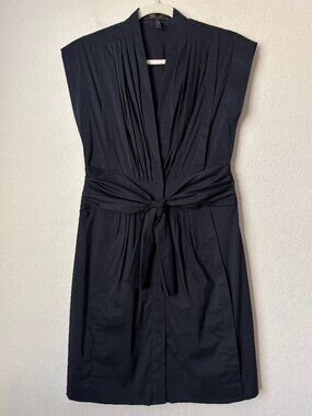 BCBGMAXAZRIA Chic Pintuck Tie Front Sleeveless Pleated LBD Dress
